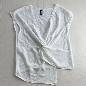 Venti6 White Twist Front V-Neck Draped Blouse Size S